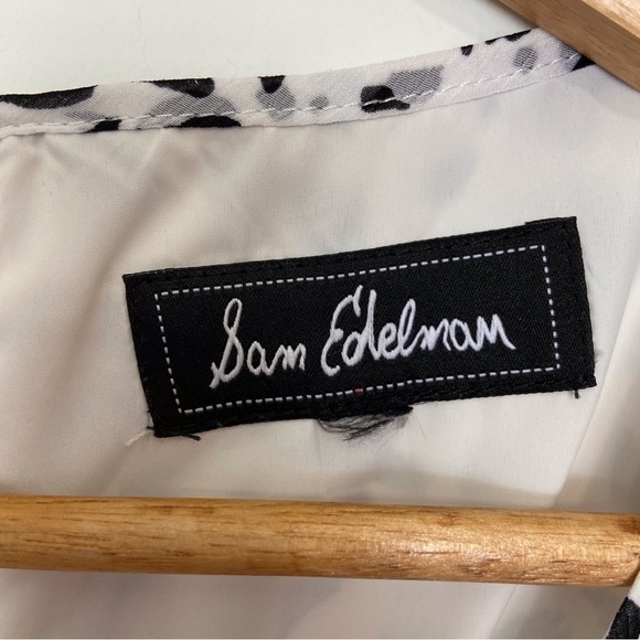 Sam Edelman dress woven chiffon peplum black white contemporary wide sleeves - Picture 2 of 13